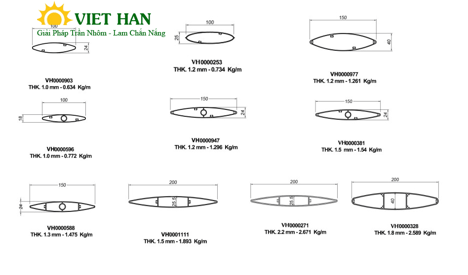 Mặt cắt lam nhôm elip